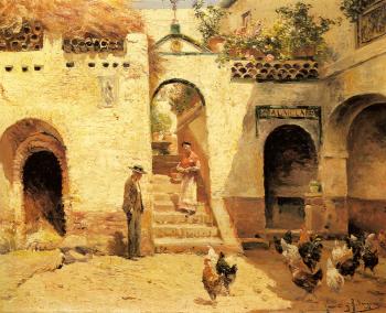 曼紐爾 加西亞 羅德裡格斯 Feeding Poultry In A Courtyard